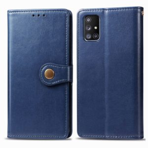For Galaxy A71 5G Retro Solid Color Leather Buckle Phone Case with Lanyard & Photo Frame & Card Slot & Wallet & Stand Function(Blue) (OEM)
