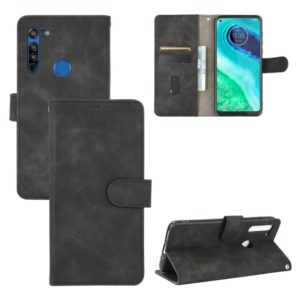 For Motorola Moto G8 Solid Color Skin Feel Magnetic Buckle Horizontal Flip Calf Texture PU Leather Case with Holder & Card Slots & Wallet(Black) (OEM)