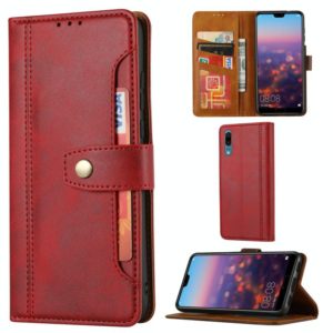 For Huawei P20 Calf Texture Double Fold Clasp Horizontal Flip Leather Case with Photo Frame & Holder & Card Slots & Wallet(Red) (OEM)