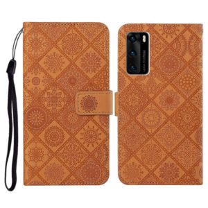 For Huawei P40 Ethnic Style Embossed Pattern Horizontal Flip Leather Case with Holder & Card Slots & Wallet & Lanyard(Brown) (OEM)