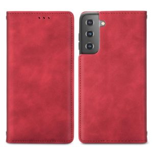 For Samsung Galaxy S21 Retro Skin Feel Business Magnetic Horizontal Flip Leather Case with Holder & Card Slots & Wallet & Photo Frame(Red) (OEM)
