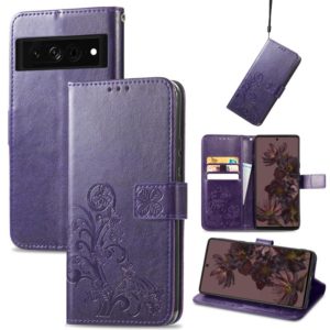 For Google Pixel 7 5G Four-leaf Clasp Embossed Buckle Leather Phone Case(Purple) (OEM)