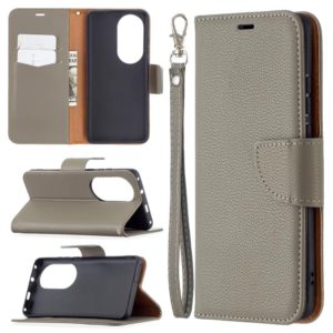 For Huawei P50 Pro Litchi Texture Pure Color Horizontal Flip Leather Case with Holder & Card Slots & Wallet & Lanyard(Grey) (OEM)