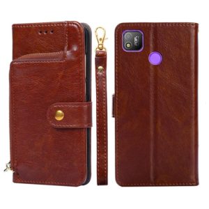 For Tecno Pop 4 Zipper Bag Leather Phone Case(Brown) (OEM)