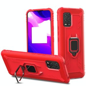 For Xiaomi Mi 10 Lite / Youth (5G) Carbon Fiber Protective Case with 360 Degree Rotating Ring Holder(Red) (OEM)