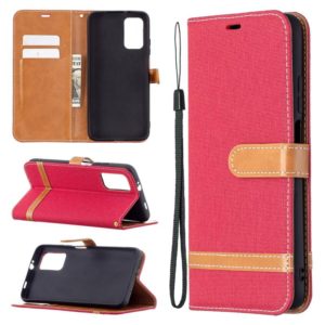 For Xiaomi Poco M3 Color Matching Denim Texture Horizontal Flip Leather Case with Holder & Card Slots & Wallet & Lanyard(Red) (OEM)