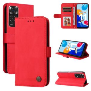 For Infinix Note 11 Skin Feel Life Tree Metal Button Leather Phone Case(Red) (OEM)