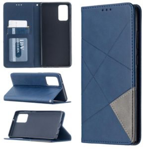 For Samsung Galaxy Note 20 Rhombus Texture Horizontal Flip Magnetic Leather Case with Holder & Card Slots & Wallet(Blue) (OEM)