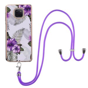 For Motorola Moto G Power 2021 Electroplating Pattern IMD TPU Shockproof Case with Neck Lanyard(Purple Flower) (OEM)