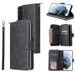 For Samsung Galaxy S21+ Zipper Wallet Bag Horizontal Flip PU Leather Case with Holder & 9 Card Slots & Wallet & Lanyard & Photo Frame(Black) (OEM)