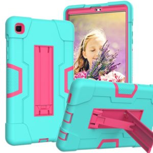 For Samsung Galaxy Tab A7 Lite T225 Contrast Color Robot Shockproof Silicone + PC Protective Case with Holder(Mint Green + Rose Red) (OEM)