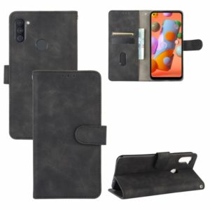 For Samsung Galaxy A11 (Eurasian Version) Solid Color Skin Feel Magnetic Buckle Horizontal Flip Calf Texture PU Leather Case with Holder & Card Slots & Wallet(Black) (OEM)