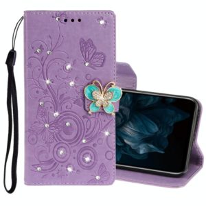 For Huawei Y7P / P40 lite E Diamond Encrusted Butterflies Embossing Pattern Horizontal Flip Leather Case with Holder & Card Slots & Wallet & Lanyard(Purple) (OEM)