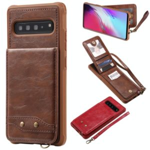 For Galaxy S10 5G Vertical Flip Shockproof Leather Protective Case with Short Rope, Support Card Slots & Bracket & Photo Holder & Wallet Function(Coffee) (OEM)