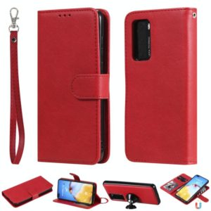 For Huawei P40 2 in 1 Solid Color Detachable PU Leather Case with Card Slots & Magnetic Holder & Photo Frame & Wallet & Strap(Red) (OEM)