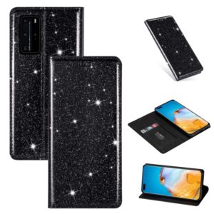 For Huawei P40 Ultrathin Glitter Magnetic Horizontal Flip Leather Case with Holder & Card Slots(Black) (OEM)