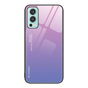 For OnePlus Nord 2 5G Gradient Color Glass Case(Pink Purple) (OEM)