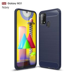 For Galaxy M31 Brushed Texture Carbon Fiber TPU Case(Navy Blue) (OEM)