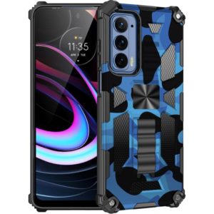For Motorola Edge (2021) Camouflage Armor Shockproof TPU + PC Magnetic Protective Phone Case with Holder(Dark Blue) (OEM)
