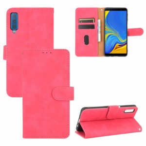 For Samsung Galaxy A7 (2018) Solid Color Skin Feel Magnetic Buckle Horizontal Flip Calf Texture PU Leather Case with Holder & Card Slots & Wallet(Rose Red) (OEM)
