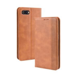 Magnetic Buckle Retro Crazy Horse Texture Horizontal Flip Leather Case for OPPO Realme C2 / A1K , with Holder & Card Slots & Photo Frame(Brown) (OEM)