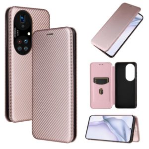 For Huawei P50 Pro Carbon Fiber Texture Horizontal Flip TPU + PC + PU Leather Case with Card Slot(Pink) (OEM)