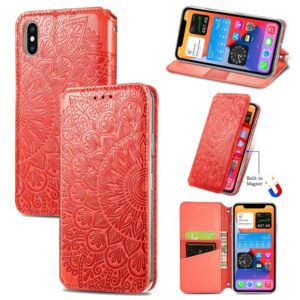 For iPhone X / XS Blooming Mandala Embossed Pattern Magnetic Horizontal Flip Leather Case with Holder & Card Slots & Wallet(Orange) (OEM)
