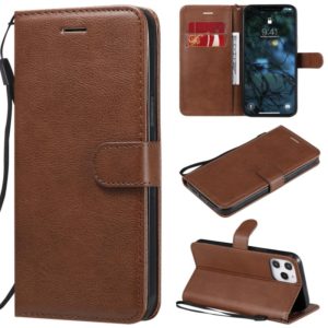 For iPhone 12 Pro Max Solid Color Horizontal Flip Protective Leather Case with Holder & Card Slots & Wallet & Photo Frame & Lanyard(Brown) (OEM)