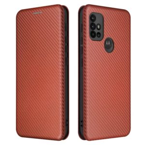 For Motorola Moto G30 / G10 Carbon Fiber Texture Horizontal Flip TPU + PC + PU Leather Case with Card Slot(Brown) (OEM)