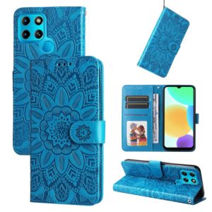For Infinix Smart 6 Embossed Sunflower Leather Phone Case(Blue) (OEM)