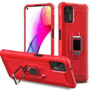 For Motorola Moto G Stylus (2021) Carbon Fiber Protective Case with 360 Degree Rotating Ring Holder(Red) (OEM)