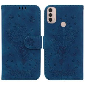 For Motorola Moto E20 / E30 / E40 Butterfly Rose Embossed Leather Phone Case(Blue) (OEM)
