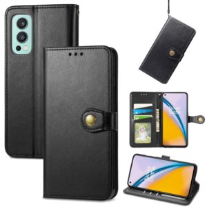 For OnePlus Nord 2 Solid Color Leather Buckle Phone Case with Lanyard & Photo Frame & Card Slot & Wallet & Stand Function(Black) (OEM)