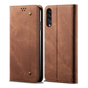 For Galaxy A50s / A50 / A30s Denim Texture Casual Style Horizontal Flip Leather Case with Holder & Card Slots & Wallet(Brown) (OEM)