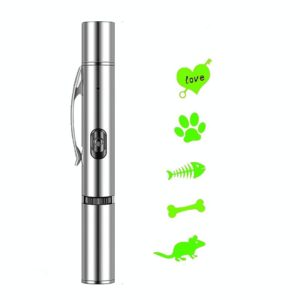 Rechargeable Projection Funny Cat Flashlight Multi-Pattern Pet Toy Stainless Steel Flashlight( Green Light) (OEM)
