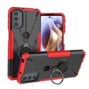 For Motorola Moto G41 Armor Bear Shockproof PC + TPU Phone Protective Case with Ring Holder(Red) (OEM)