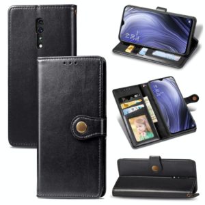 For OPPO Reno Z Retro Solid Color Leather Buckle Phone Case with Lanyard & Photo Frame & Card Slot & Wallet & Stand Function(Black) (OEM)