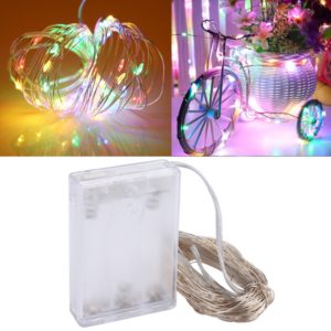 10m IP65 Waterproof Silver Wire String Light, 100 LEDs SMD 06033 x AA Batteries Box Fairy Lamp Decorative Light, DC 5V(Colorful Light) (OEM)
