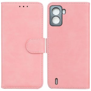 For Tecno Pop 6 No Fingerprints Skin Feel Pure Color Flip Leather Phone Case(Pink) (OEM)