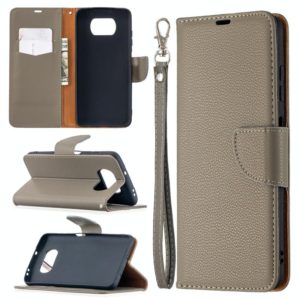 For Xiaomi Poco X3 Litchi Texture Pure Color Horizontal Flip Leather Case with Holder & Card Slots & Wallet & Lanyard(Grey) (OEM)