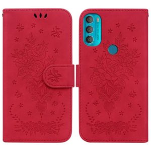 For Motorola Moto G71 Butterfly Rose Embossed Leather Phone Case(Red) (OEM)