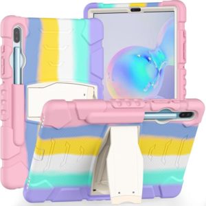 For Samsung Galaxy Tab S6 T860 3-Layer Protection Screen Frame + PC + Silicone Shockproof Combination Case with Holder(Colorful Pink) (OEM)