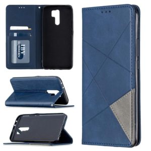 For Xiaomi Redmi 9 Rhombus Texture Horizontal Flip Magnetic Leather Case with Holder & Card Slots & Wallet(Blue) (OEM)