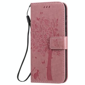 For Huawei P Smart 2020 Tree & Cat Embossed Pattern Horizontal Flip Leather Case with Holder & Card Slots & Wallet & Lanyard(Pink) (OEM)