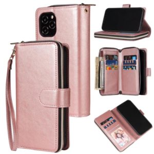 For iPhone 12 mini Zipper Wallet Bag Horizontal Flip PU Leather Case with Holder & 9 Card Slots & Wallet & Lanyard & Photo Frame(Rose Gold) (OEM)