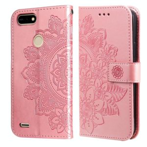 For Tecno Pop 2 F 7-petal Flowers Embossing Pattern Horizontal Flip PU Leather Case with Holder & Card Slots & Wallet & Photo Frame(Rose Gold) (OEM)