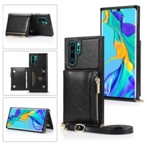 For Huawei P30 Pro Square Zipper Wallet Bag TPU+PU Back Cover Case with Holder & Card Slots & Wallet & Cross-body Strap(Black) (OEM)