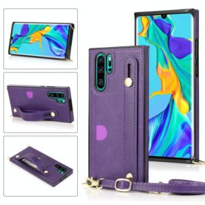 For Huawei P30 Pro Wrist Strap PU+TPU Shockproof Protective Case with Crossbody Lanyard & Holder & Card Slot(Rose Gold) (OEM)