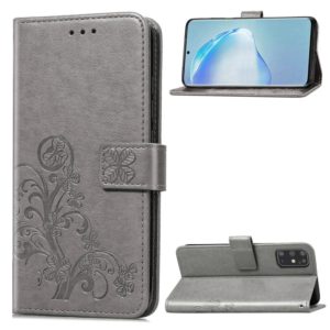 For Galaxy S20+ Four-leaf Clasp Embossed Buckle Mobile Phone Protection Leather Case with Lanyard & Card Slot & Wallet & Bracket Function(Gray) (OEM)