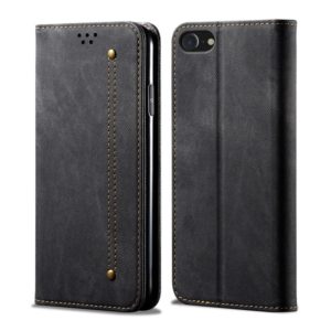 For iPhone SE 2022 / SE 2020 / 8 / 7 Denim Texture Casual Style Horizontal Flip Leather Case with Holder & Card Slots & Wallet(Black) (OEM)